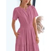 image:imageBTFBM Womens Summer 2026 Casual Midi Maxi Dresses Lightweight Short Sleeve V Neck Elastic Waist Boho Beach Dress PocketsDusty Pink