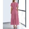 image:imageBTFBM Womens Summer 2026 Casual Midi Maxi Dresses Lightweight Short Sleeve V Neck Elastic Waist Boho Beach Dress PocketsDusty Pink