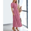 image:imageBTFBM Womens Summer 2026 Casual Midi Maxi Dresses Lightweight Short Sleeve V Neck Elastic Waist Boho Beach Dress PocketsDusty Pink