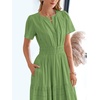image:imageBTFBM Womens Summer 2026 Casual Midi Maxi Dresses Lightweight Short Sleeve V Neck Elastic Waist Boho Beach Dress PocketsGreen