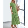 image:imageBTFBM Womens Summer 2026 Casual Midi Maxi Dresses Lightweight Short Sleeve V Neck Elastic Waist Boho Beach Dress PocketsGreen