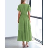 image:imageBTFBM Womens Summer 2026 Casual Midi Maxi Dresses Lightweight Short Sleeve V Neck Elastic Waist Boho Beach Dress PocketsGreen