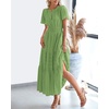 image:imageBTFBM Womens Summer 2026 Casual Midi Maxi Dresses Lightweight Short Sleeve V Neck Elastic Waist Boho Beach Dress PocketsGreen