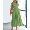 image:imageBTFBM Womens Summer 2026 Casual Midi Maxi Dresses Lightweight Short Sleeve V Neck Elastic Waist Boho Beach Dress PocketsGreen