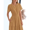 image:imageBTFBM Womens Summer 2026 Casual Midi Maxi Dresses Lightweight Short Sleeve V Neck Elastic Waist Boho Beach Dress PocketsKhaki