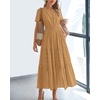 image:imageBTFBM Womens Summer 2026 Casual Midi Maxi Dresses Lightweight Short Sleeve V Neck Elastic Waist Boho Beach Dress PocketsKhaki