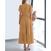 image:imageBTFBM Womens Summer 2026 Casual Midi Maxi Dresses Lightweight Short Sleeve V Neck Elastic Waist Boho Beach Dress PocketsKhaki