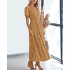 image:imageBTFBM Womens Summer 2026 Casual Midi Maxi Dresses Lightweight Short Sleeve V Neck Elastic Waist Boho Beach Dress PocketsKhaki