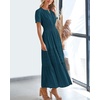 image:imageBTFBM Womens Summer 2026 Casual Midi Maxi Dresses Lightweight Short Sleeve V Neck Elastic Waist Boho Beach Dress PocketsLake Blue