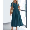 image:imageBTFBM Womens Summer 2026 Casual Midi Maxi Dresses Lightweight Short Sleeve V Neck Elastic Waist Boho Beach Dress PocketsLake Blue