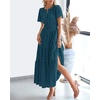 image:imageBTFBM Womens Summer 2026 Casual Midi Maxi Dresses Lightweight Short Sleeve V Neck Elastic Waist Boho Beach Dress PocketsLake Blue