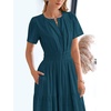 image:imageBTFBM Womens Summer 2026 Casual Midi Maxi Dresses Lightweight Short Sleeve V Neck Elastic Waist Boho Beach Dress PocketsLake Blue