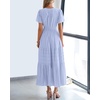 image:imageBTFBM Womens Summer 2026 Casual Midi Maxi Dresses Lightweight Short Sleeve V Neck Elastic Waist Boho Beach Dress PocketsLight Blue