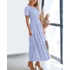 image:imageBTFBM Womens Summer 2026 Casual Midi Maxi Dresses Lightweight Short Sleeve V Neck Elastic Waist Boho Beach Dress PocketsLight Blue