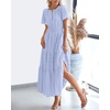 image:imageBTFBM Womens Summer 2026 Casual Midi Maxi Dresses Lightweight Short Sleeve V Neck Elastic Waist Boho Beach Dress PocketsLight Blue