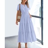 image:imageBTFBM Womens Summer 2026 Casual Midi Maxi Dresses Lightweight Short Sleeve V Neck Elastic Waist Boho Beach Dress PocketsLight Blue