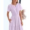 image:imageBTFBM Womens Summer 2026 Casual Midi Maxi Dresses Lightweight Short Sleeve V Neck Elastic Waist Boho Beach Dress PocketsLight Pink Purple