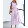 image:imageBTFBM Womens Summer 2026 Casual Midi Maxi Dresses Lightweight Short Sleeve V Neck Elastic Waist Boho Beach Dress PocketsLight Pink Purple