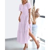 image:imageBTFBM Womens Summer 2026 Casual Midi Maxi Dresses Lightweight Short Sleeve V Neck Elastic Waist Boho Beach Dress PocketsLight Pink Purple