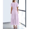 image:imageBTFBM Womens Summer 2026 Casual Midi Maxi Dresses Lightweight Short Sleeve V Neck Elastic Waist Boho Beach Dress PocketsLight Pink Purple