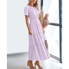 image:imageBTFBM Womens Summer 2026 Casual Midi Maxi Dresses Lightweight Short Sleeve V Neck Elastic Waist Boho Beach Dress PocketsLight Pink Purple