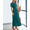 image:imageBTFBM Womens Summer 2026 Casual Midi Maxi Dresses Lightweight Short Sleeve V Neck Elastic Waist Boho Beach Dress PocketsMalachite Green