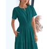 image:imageBTFBM Womens Summer 2026 Casual Midi Maxi Dresses Lightweight Short Sleeve V Neck Elastic Waist Boho Beach Dress PocketsMalachite Green