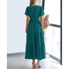 image:imageBTFBM Womens Summer 2026 Casual Midi Maxi Dresses Lightweight Short Sleeve V Neck Elastic Waist Boho Beach Dress PocketsMalachite Green