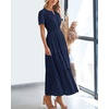 image:imageBTFBM Womens Summer 2026 Casual Midi Maxi Dresses Lightweight Short Sleeve V Neck Elastic Waist Boho Beach Dress PocketsNavy