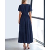 image:imageBTFBM Womens Summer 2026 Casual Midi Maxi Dresses Lightweight Short Sleeve V Neck Elastic Waist Boho Beach Dress PocketsNavy