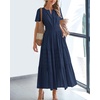 image:imageBTFBM Womens Summer 2026 Casual Midi Maxi Dresses Lightweight Short Sleeve V Neck Elastic Waist Boho Beach Dress PocketsNavy
