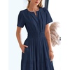 image:imageBTFBM Womens Summer 2026 Casual Midi Maxi Dresses Lightweight Short Sleeve V Neck Elastic Waist Boho Beach Dress PocketsNavy