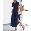 image:imageBTFBM Womens Summer 2026 Casual Midi Maxi Dresses Lightweight Short Sleeve V Neck Elastic Waist Boho Beach Dress PocketsNavy