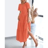 image:imageBTFBM Womens Summer 2026 Casual Midi Maxi Dresses Lightweight Short Sleeve V Neck Elastic Waist Boho Beach Dress PocketsOrange