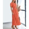 image:imageBTFBM Womens Summer 2026 Casual Midi Maxi Dresses Lightweight Short Sleeve V Neck Elastic Waist Boho Beach Dress PocketsOrange