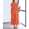 image:imageBTFBM Womens Summer 2026 Casual Midi Maxi Dresses Lightweight Short Sleeve V Neck Elastic Waist Boho Beach Dress PocketsOrange