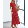 image:imageBTFBM Womens Summer 2026 Casual Midi Maxi Dresses Lightweight Short Sleeve V Neck Elastic Waist Boho Beach Dress PocketsRed