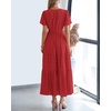 image:imageBTFBM Womens Summer 2026 Casual Midi Maxi Dresses Lightweight Short Sleeve V Neck Elastic Waist Boho Beach Dress PocketsRed
