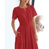 image:imageBTFBM Womens Summer 2026 Casual Midi Maxi Dresses Lightweight Short Sleeve V Neck Elastic Waist Boho Beach Dress PocketsRed