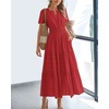 image:imageBTFBM Womens Summer 2026 Casual Midi Maxi Dresses Lightweight Short Sleeve V Neck Elastic Waist Boho Beach Dress PocketsRed