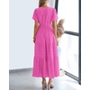 image:imageBTFBM Womens Summer 2026 Casual Midi Maxi Dresses Lightweight Short Sleeve V Neck Elastic Waist Boho Beach Dress PocketsRose Red