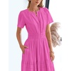 image:imageBTFBM Womens Summer 2026 Casual Midi Maxi Dresses Lightweight Short Sleeve V Neck Elastic Waist Boho Beach Dress PocketsRose Red