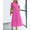 image:imageBTFBM Womens Summer 2026 Casual Midi Maxi Dresses Lightweight Short Sleeve V Neck Elastic Waist Boho Beach Dress PocketsRose Red