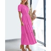 image:imageBTFBM Womens Summer 2026 Casual Midi Maxi Dresses Lightweight Short Sleeve V Neck Elastic Waist Boho Beach Dress PocketsRose Red