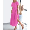 image:imageBTFBM Womens Summer 2026 Casual Midi Maxi Dresses Lightweight Short Sleeve V Neck Elastic Waist Boho Beach Dress PocketsRose Red