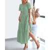 image:imageBTFBM Womens Summer 2026 Casual Midi Maxi Dresses Lightweight Short Sleeve V Neck Elastic Waist Boho Beach Dress PocketsSage Green