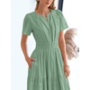 image:imageBTFBM Womens Summer 2026 Casual Midi Maxi Dresses Lightweight Short Sleeve V Neck Elastic Waist Boho Beach Dress PocketsSage Green