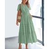 image:imageBTFBM Womens Summer 2026 Casual Midi Maxi Dresses Lightweight Short Sleeve V Neck Elastic Waist Boho Beach Dress PocketsSage Green