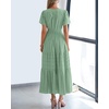 image:imageBTFBM Womens Summer 2026 Casual Midi Maxi Dresses Lightweight Short Sleeve V Neck Elastic Waist Boho Beach Dress PocketsSage Green