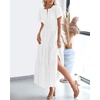 image:imageBTFBM Womens Summer 2026 Casual Midi Maxi Dresses Lightweight Short Sleeve V Neck Elastic Waist Boho Beach Dress PocketsWhite